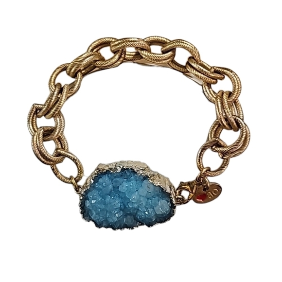 Aqua Druzy/Gold-Plated Bracelet - Picture 1 of 8